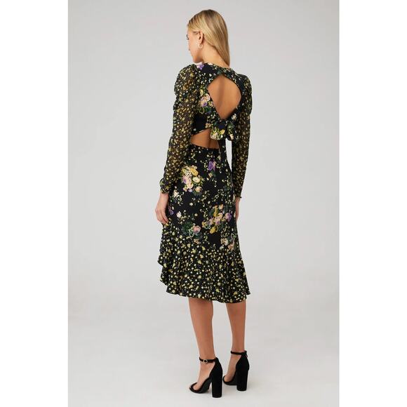 For Love & Lemons Ross Long-sleeve Midi Dress Size XS October Floral #2D455 - Picture 4 of 13